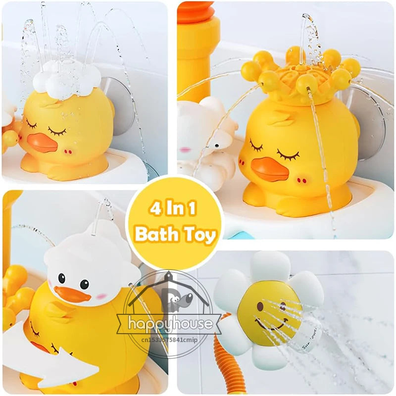 Jouet de Bain Bébé 4-en-1 avec Douche Tournesol & Arroseurs – Ensemble Ludique pour la Baignoire des Tout-Petits