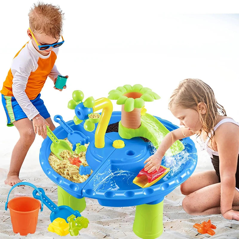 Table d'Eau et Bac à Sable pour Enfants, Jeu Sensoriel Extérieur avec Jouets de Sable et Piscine Éclaboussures, Activité d'Été pour Tout-petits King of Toys