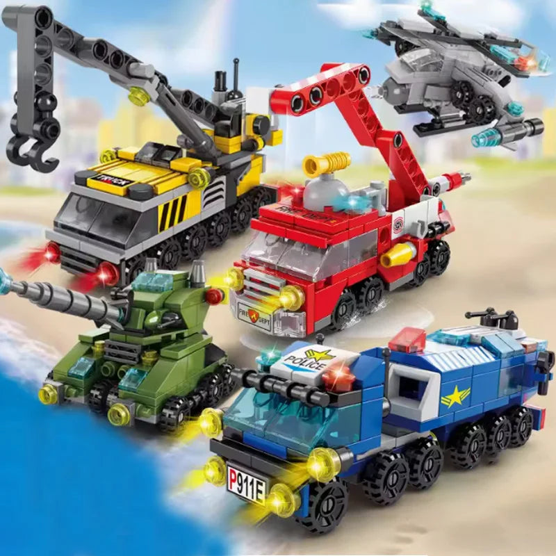 Puzzle de Blocs d'Assemblage Enfants - Camions de Pompiers, Voitures de Police, Avions, Cadeau pour Enfants King of Toys