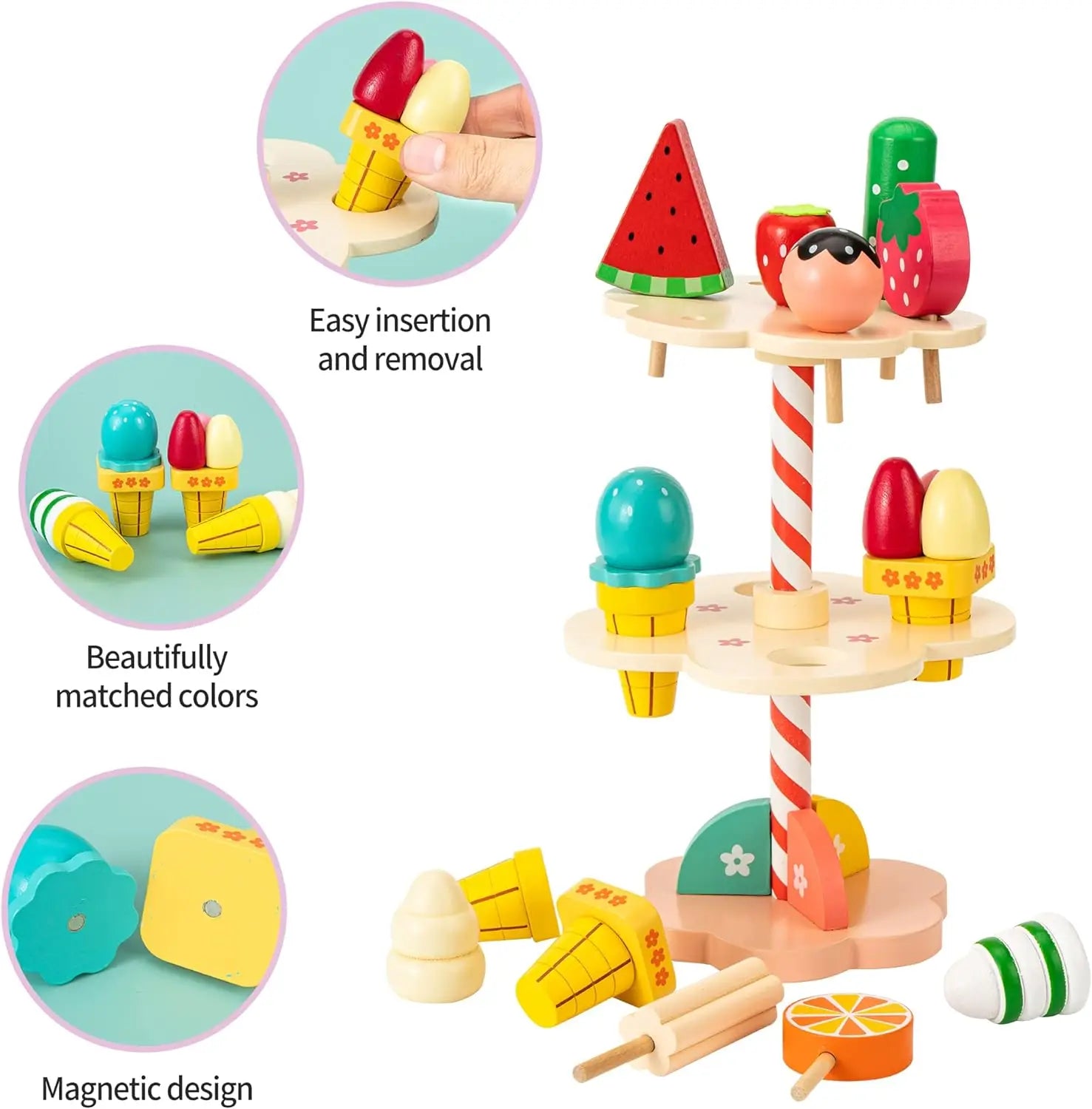 Comptoir de Glaces en Bois - Jouet Montessori pour Tout-Petits, Nourriture de Jeu d’Imitation et Accessoires de Cuisine King of Toys