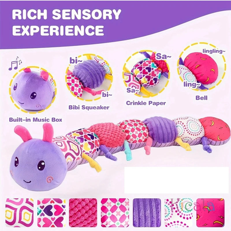 Chenille Musicale pour Bébé – Jouet Sensoriel en Peluche avec Sons et Textures Multisensorielles