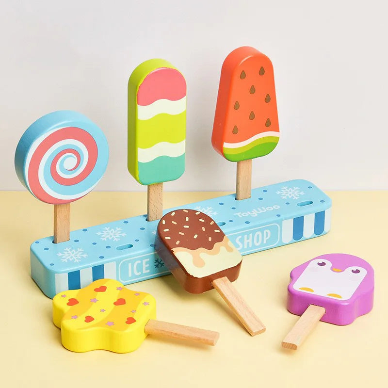 Jouets en Bois Glaces Montessori - Jeu d’Imitation Alimentaire pour Enfants de 3 à 5 Ans, Accessoires de Cuisine King of Toys