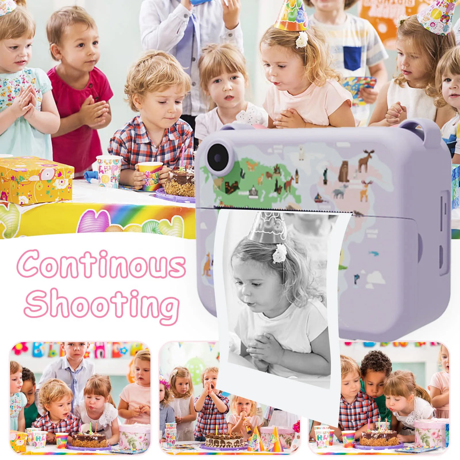 Appareil Photo Instantané Pour Enfants | Imprimante Photo Pour Enfants Avec 3 Rouleaux De Papier d'Impression 3-12 Ans