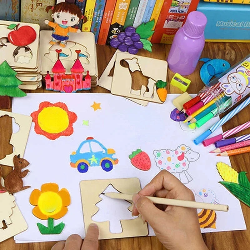 Gabarits de peinture Montessori - 32/20 pièces, jouets éducatifs DIY en bois pour enfants, idées cadeaux ludiques et éducatives King of Toys