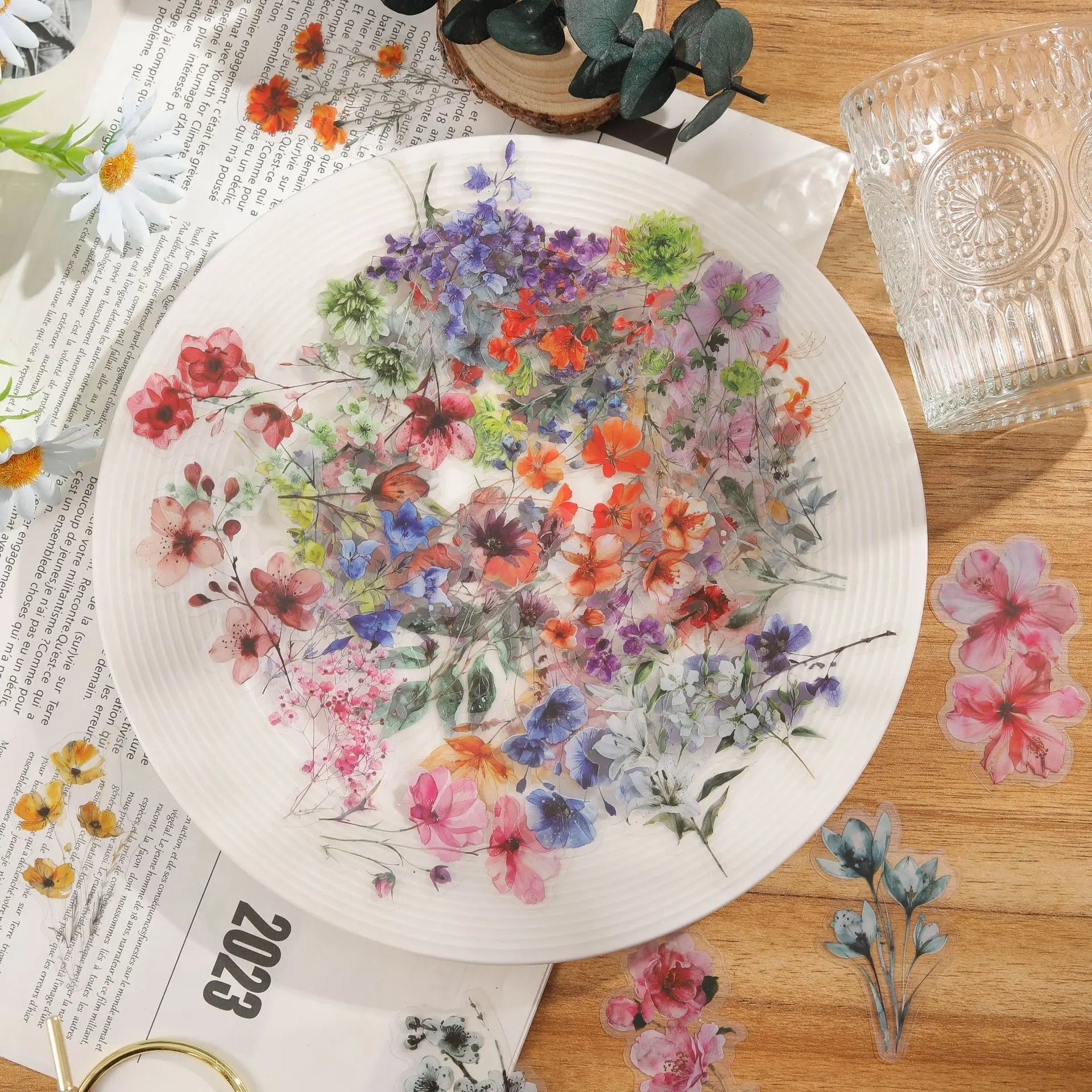 50 Transparante Stickers | Waterdichte Cartoon & Bloemen Stickerset