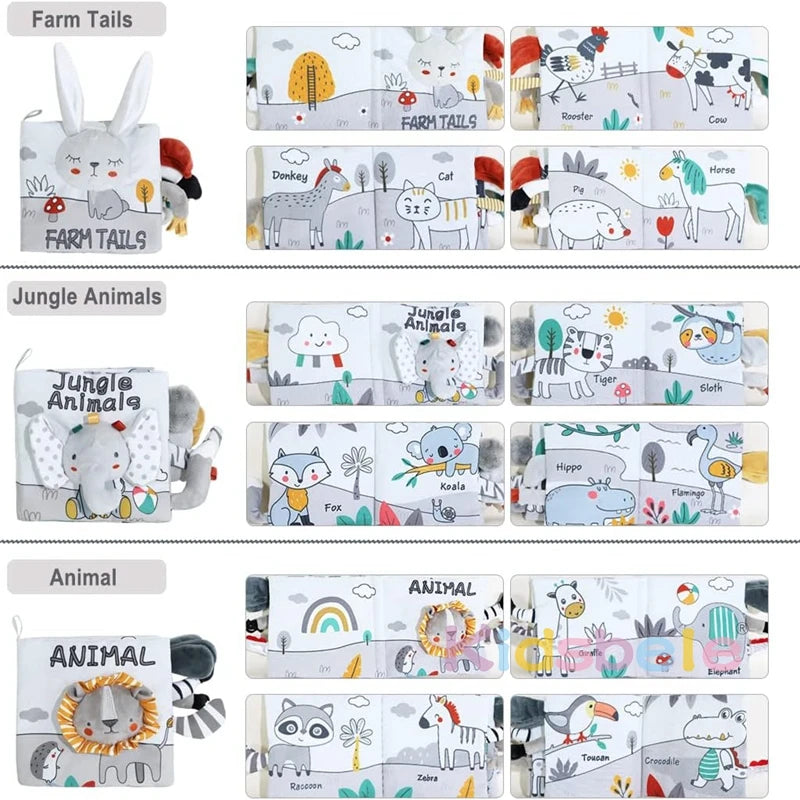 Livre Bébé Tissu Bruissant – Livre Sensoriel Éducatif à Toucher et Écouter (0 à 12 Mois)