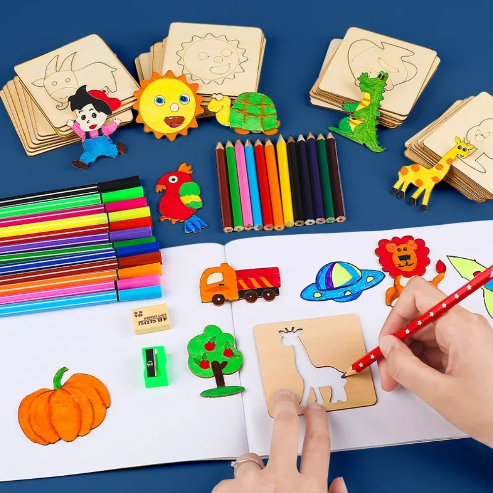 Gabarits de peinture Montessori - 32/20 pièces, jouets éducatifs DIY en bois pour enfants, idées cadeaux ludiques et éducatives King of Toys
