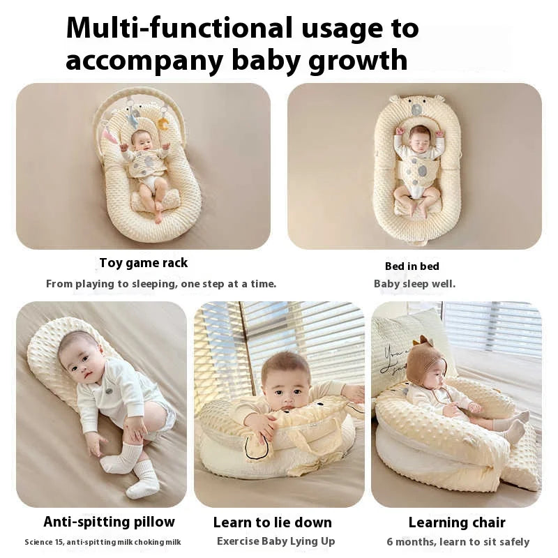 Lit Nid Bébé Portable et Respirant - Cocon de Sommeil Anti-Régurgitation et Réducteur de Lit Motif Ours