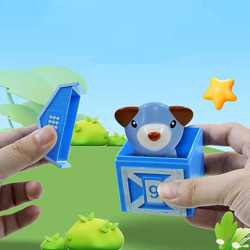 Jouets Montessori pour tout-petits - Set d'apprentissage pour compter, associer et trier les couleurs, marionnettes de doigts d'animaux de ferme, jeu Peekaboo King of Toys