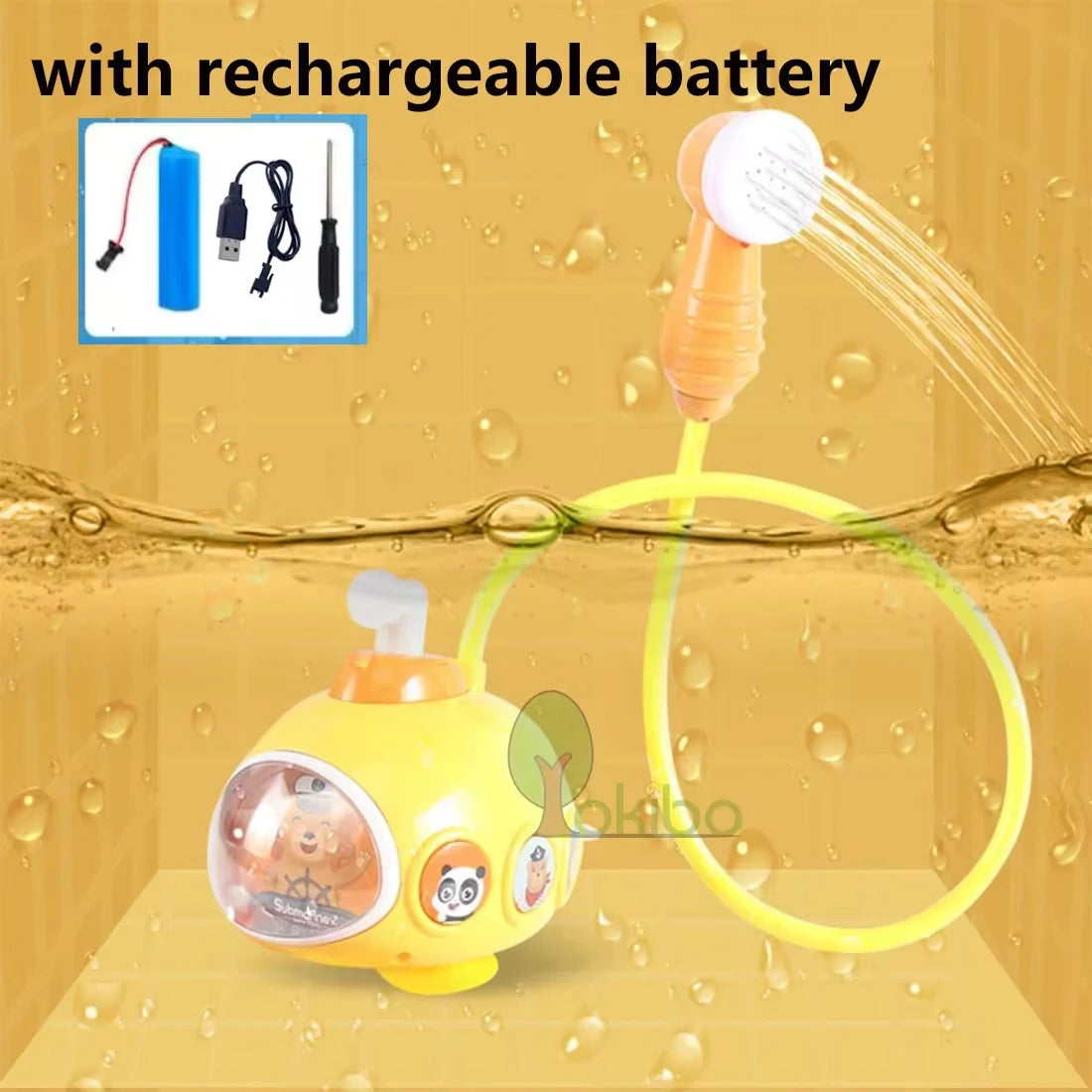Jouet de Bain Électrique Rechargable – Sous-Marin Douche Bébé avec Ventouse & Jet d’Eau
