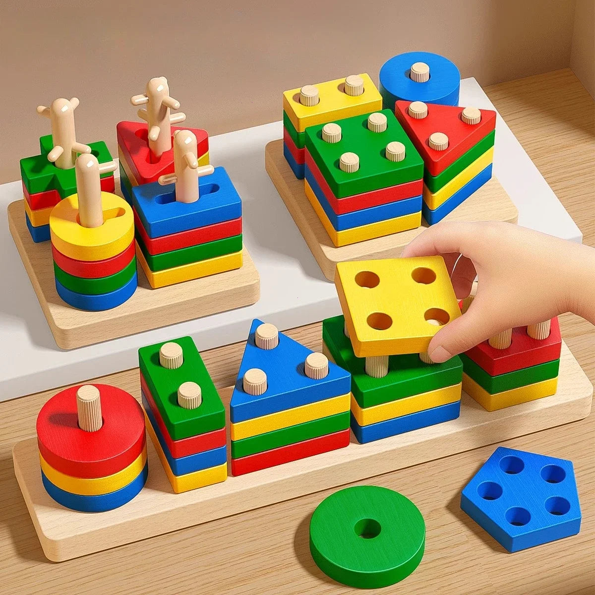 Jouets Montessori en bois à trier et à empiler Puzzle pour les enfants et les jeunes enfants Jouet de motricité fine pour les enfants de 1 an