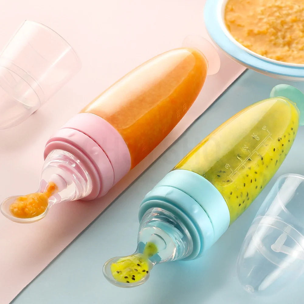 Biberon Cuillère Distributeur en Silicone 90ml pour Bébé - Outil d'Alimentation Sûr et Facile pour les Premières Purées