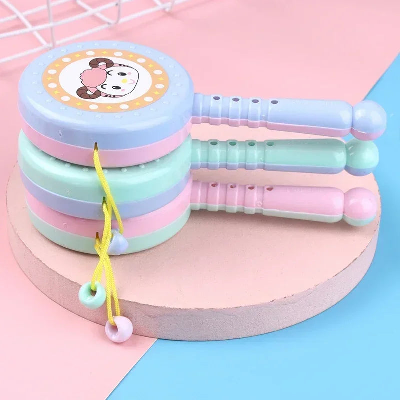 Hochet Tambour Rotatif en Plastique pour Bébé - Jouet Musical d'Éveil Précoce à Motifs d'Animaux pour Garçons et Filles