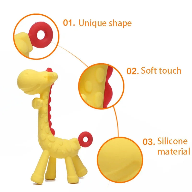 Anneau de Dentition Girafe en Silicone pour Bébé - Jouet Molaire Souple et Sûr pour Poussées Dentaires - Cadeau de Naissance sans BPA