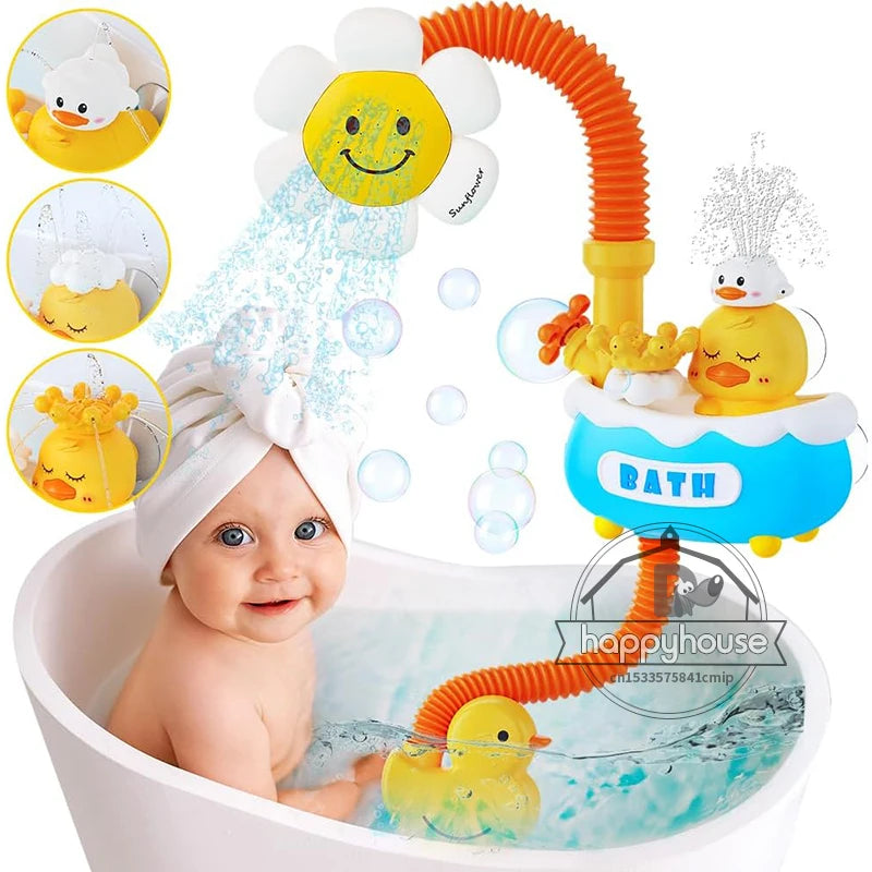 Jouet de Bain Bébé 4-en-1 avec Douche Tournesol & Arroseurs – Ensemble Ludique pour la Baignoire des Tout-Petits