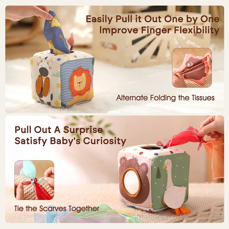 Boîte à Mouchoirs Montessori Magique | Jouet Sensoriel Éducatif pour Bébé | Développement Cognitif & Motricité Fine | Activité Éducative Ludique 0-3 ans King of Toys