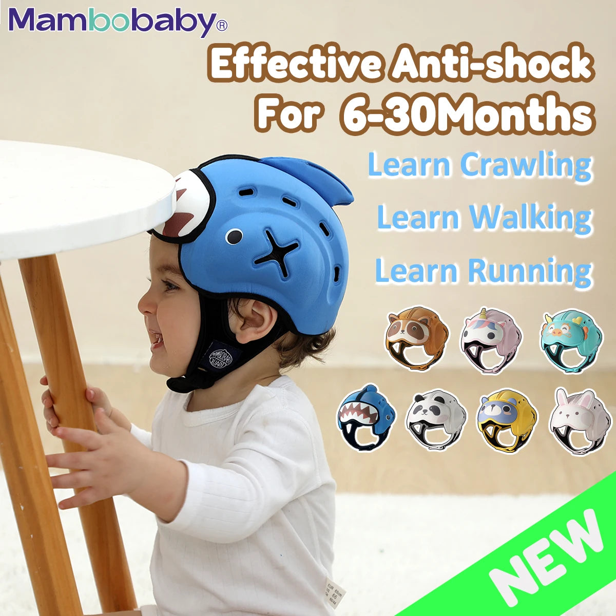 Casque de Sécurité Anti-Choc Mambobaby pour Bébé 6-30 Mois - Protection Tête Enfant Apprentissage Ramper et Marcher
