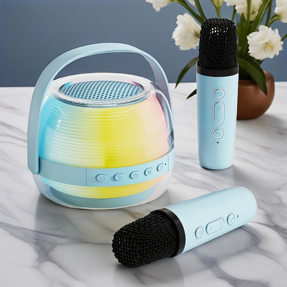 Mini Machine de Karaoké Portable avec 2 Microphones Sans Fil - Enceinte Bluetooth LED d'Ambiance pour Adultes et Fêtes