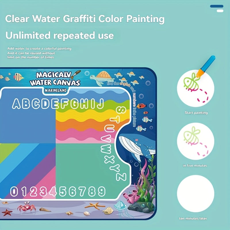 Tapis Magique d'Écriture à l'Eau Réutilisable pour Enfants 3 Ans et Plus - Tapis de Dessin Géant 80x60cm pour Apprentissage des Lettres et des Chiffres - Zéro Gâchis