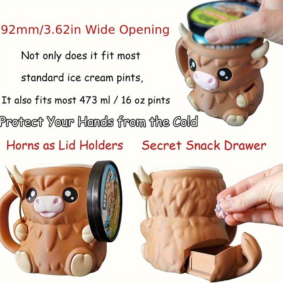 Mug Support Vache Écossaise 3D pour Boissons - Tasse Décorative avec Rangement Secret - Idéal Cadeau Fêtes et Décoration Maison