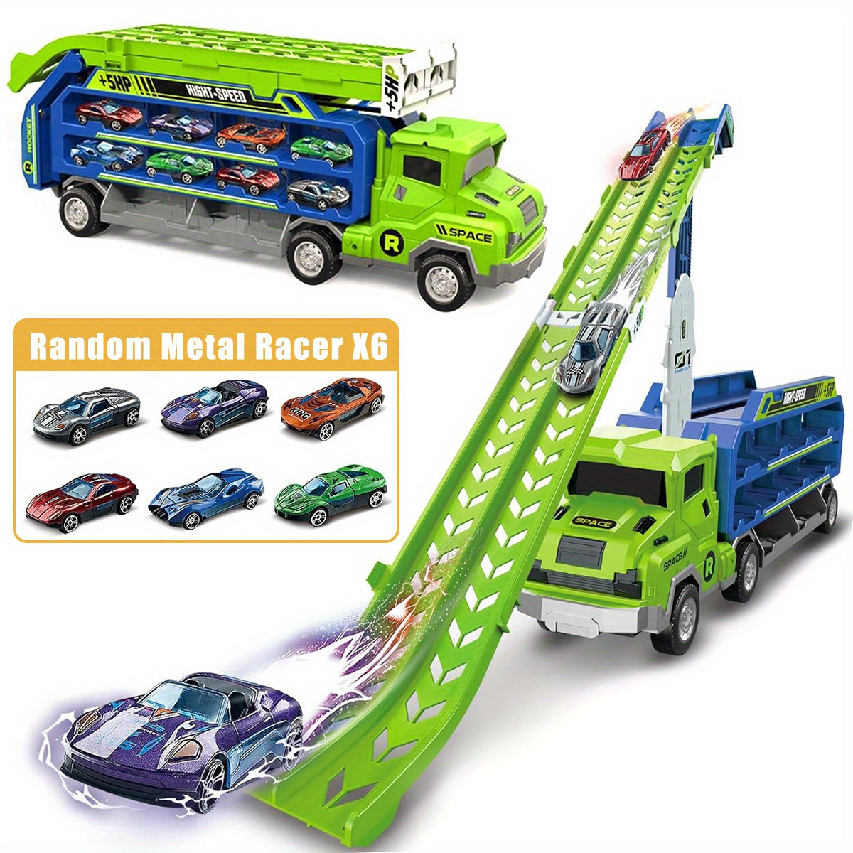 Circuit Dino avec Camion de Transport | Piste de Course et Voitures à Friction | Jouet Pliable pour Enfants 3+ | Matériau Durable ABS King of Toys