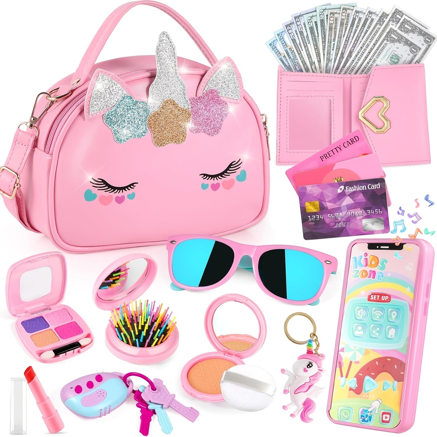Kit de Maquillage pour Enfants - Maquillage Lavable avec Sac Licorne - Pour Filles de 3 à 12 Ans - Idéal pour Jeux d'Imitation & Cadeaux d'Anniversaire ou Noël King of Toys