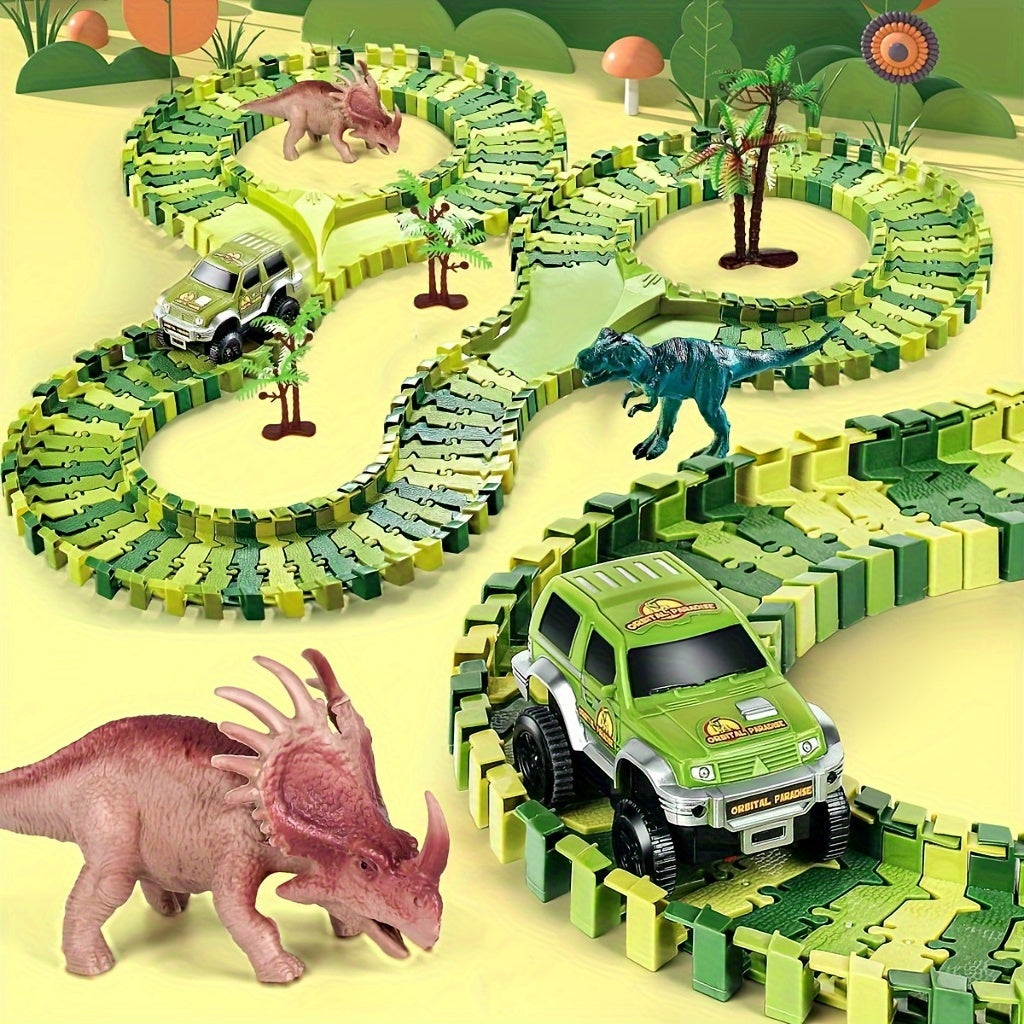 Circuit de Dinosaures Électrique DIY pour Enfants 3 Ans et Plus - Piste de Course Flexible Jurassique avec Figurines pour Garçons et Filles - Jouet Éducatif Assemblage