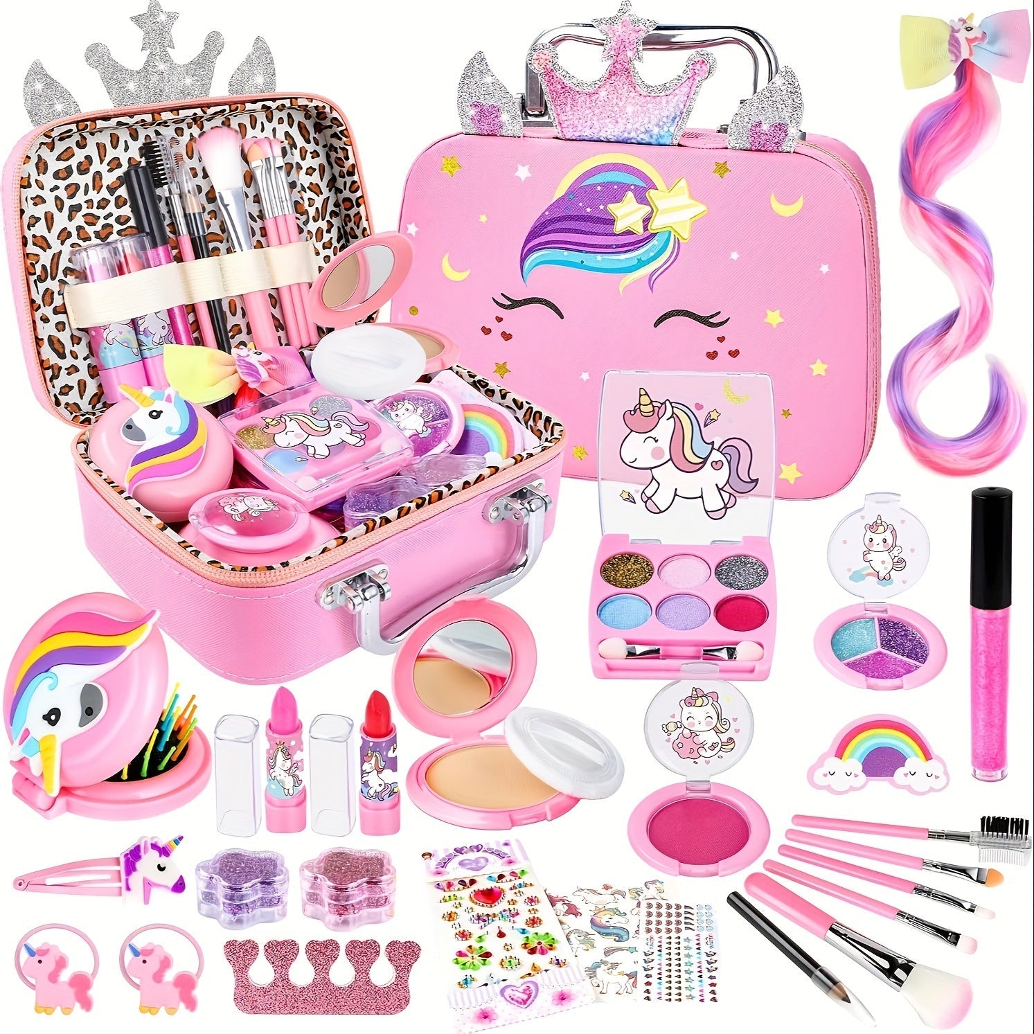 Kit de Maquillage pour Enfants - Maquillage Lavable avec Sac Licorne - Pour Filles de 3 à 12 Ans - Idéal pour Jeux d'Imitation & Cadeaux d'Anniversaire ou Noël King of Toys
