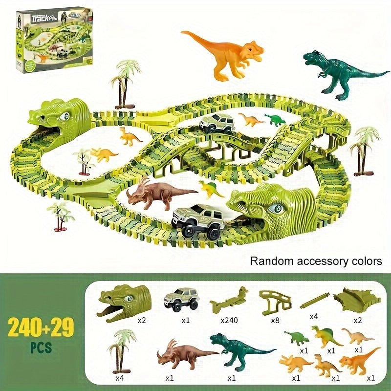 Circuit de Dinosaures Électrique DIY pour Enfants 3 Ans et Plus - Piste de Course Flexible Jurassique avec Figurines pour Garçons et Filles - Jouet Éducatif Assemblage