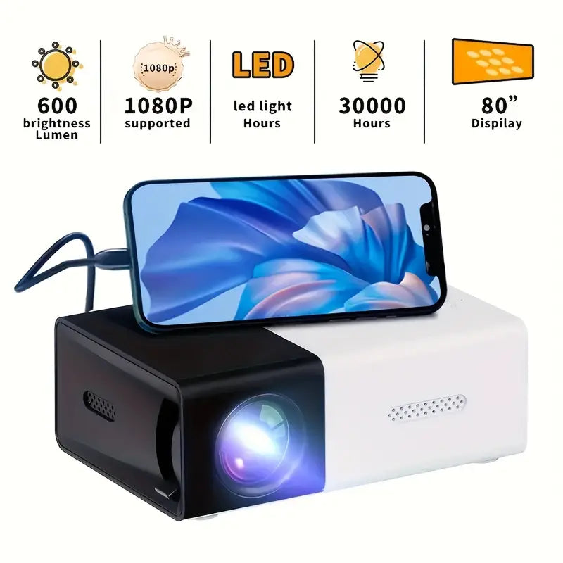Projecteur HD Portable 1080P LED : Idéal pour l'Extérieur, l'Intérieur et le Camping De Speelgoed Koning