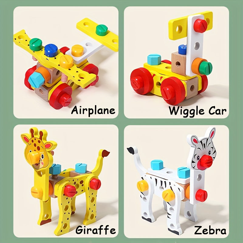 Boîte à Outils en Bois Animaux – Jeu de Construction Éducatif pour Filles & Garçons