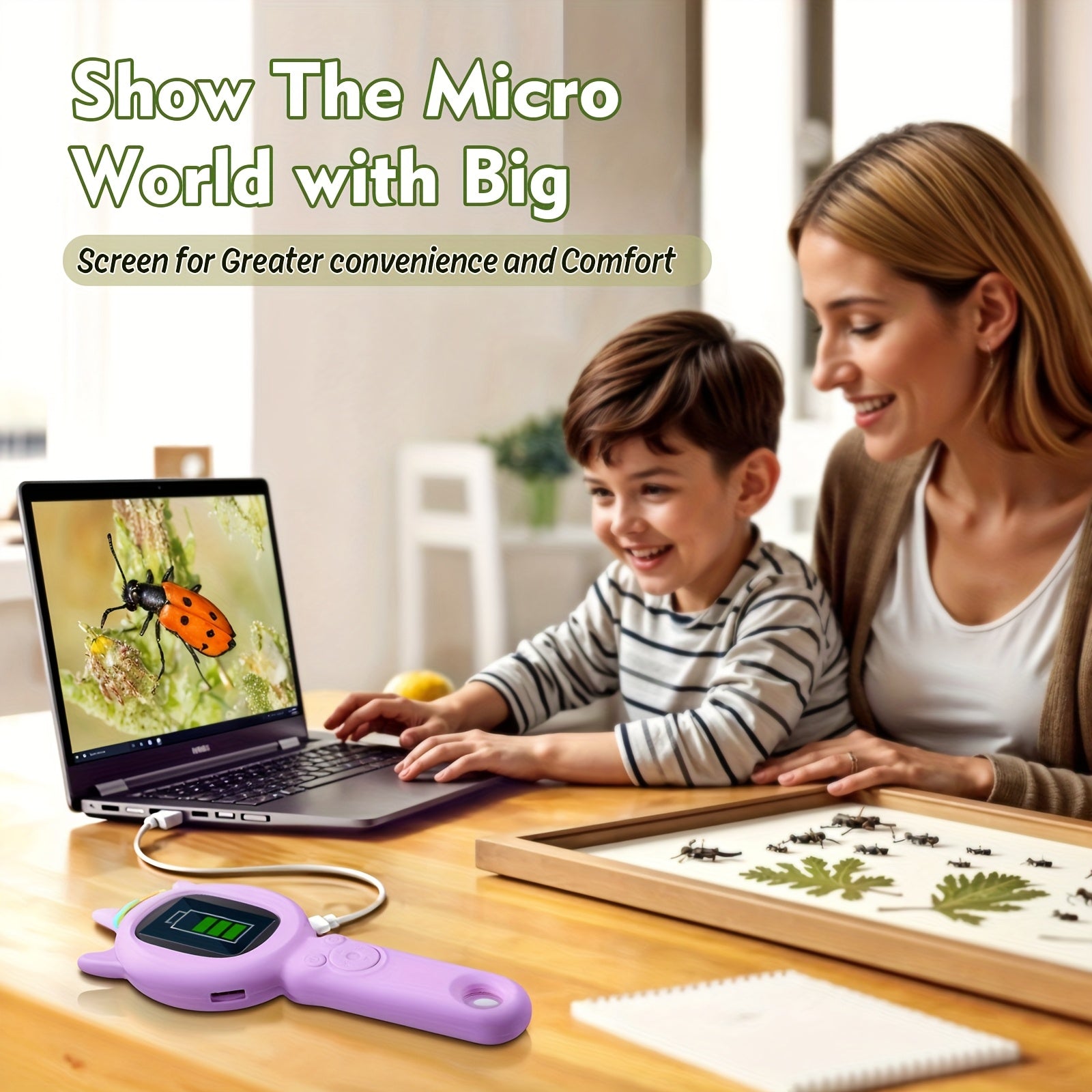 Microscope Numérique Portable pour Enfants 3-12 Ans Garçons Filles - Caméra HD avec Grossissement 500x et Carte SD 32Go Incluse - Jouet Scientifique Éducatif Cadeau Anniversaire Noël
