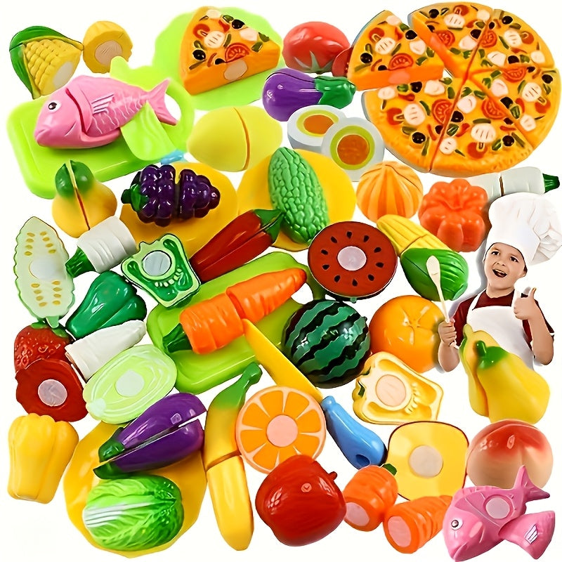 Set de Cuisine et Aliments d'Imitation 24 Pièces pour Enfants - Jouet Éducatif Fruits, Légumes et Vaisselle pour Garçons et Filles