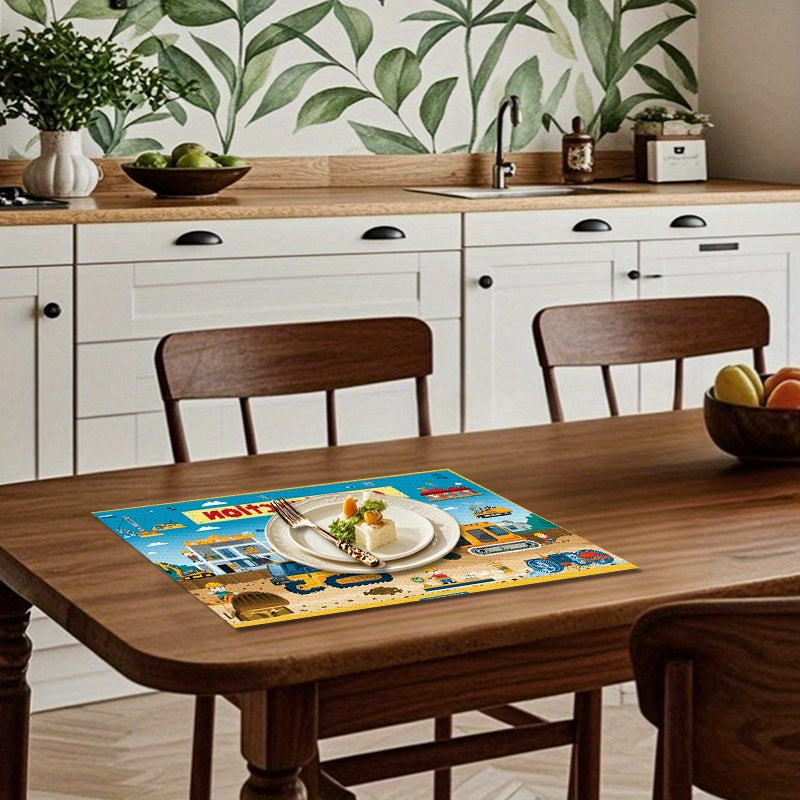 Set de 4 Sets de Table Thème Chantier – Déco de Cuisine en Lin 30x45cm pour Maison & Restaurant