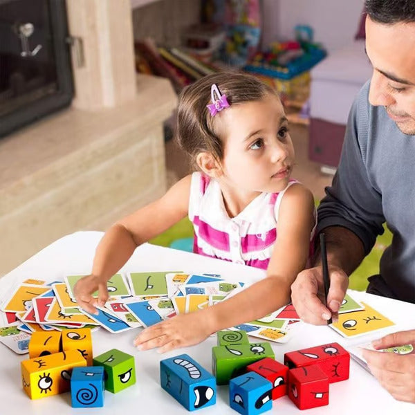 Cube Magique 3D Puzzle à Visages Changeants | Jouet Éducatif en Bois pour Enfants | Améliore la Reconnaissance des Formes et Couleurs, Mémoire et Patience