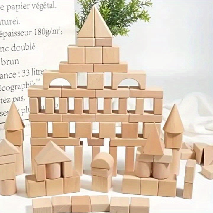 100 Blocs de Construction en Bois de Hêtre pour Enfants 3-12 Ans - Jeu Éducatif en Bois Massif pour l'Intelligence et la Créativité - Idéal Cadeau Noël Anniversaire