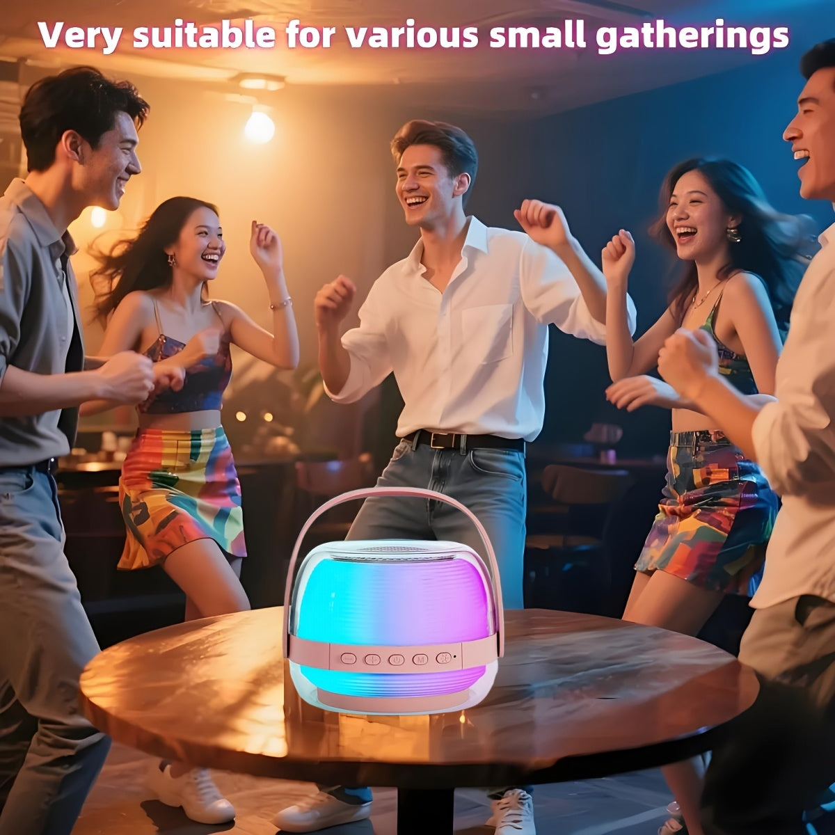 Mini Machine de Karaoké Portable avec 2 Microphones Sans Fil - Enceinte Bluetooth LED d'Ambiance pour Adultes et Fêtes