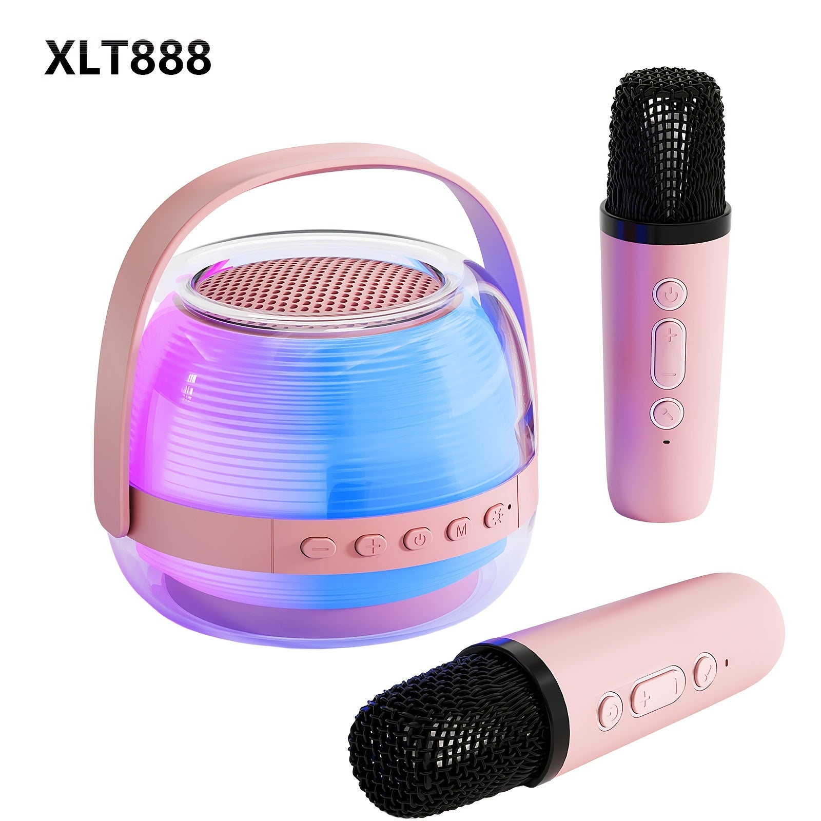 Mini Machine de Karaoké Portable avec 2 Microphones Sans Fil - Enceinte Bluetooth LED d'Ambiance pour Adultes et Fêtes