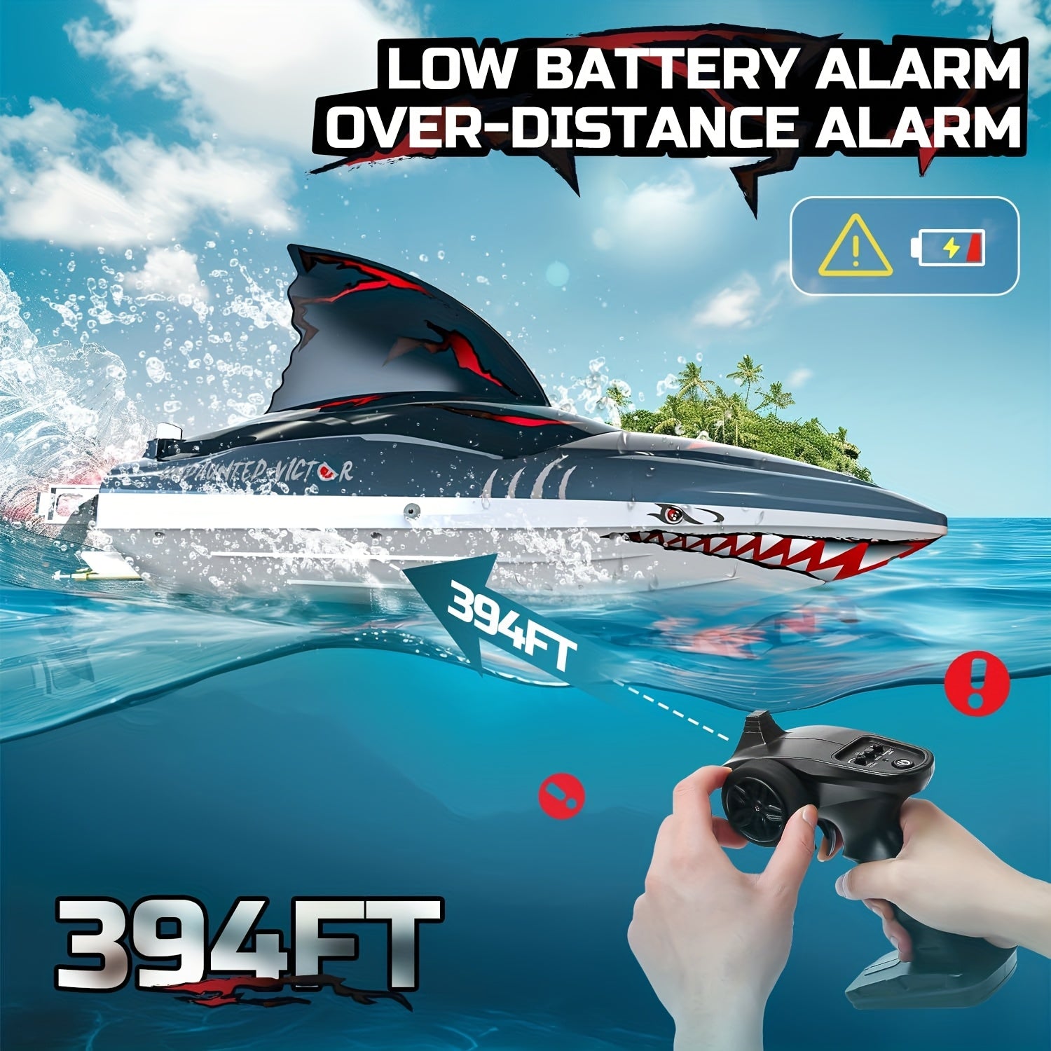 SharkWave Bateau RC 30KM/H – Moteur brushless ultra-rapide avec LED, jouet de course étanche 2.4GHz
