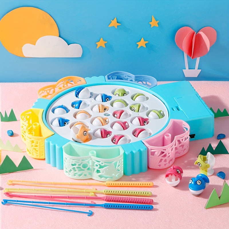 45 pièces Jouet de pêche électrique avec musique | Modèles de pêche rotatifs avec hameçons et autocollants mignons, cadeau pour enfants King of Toys