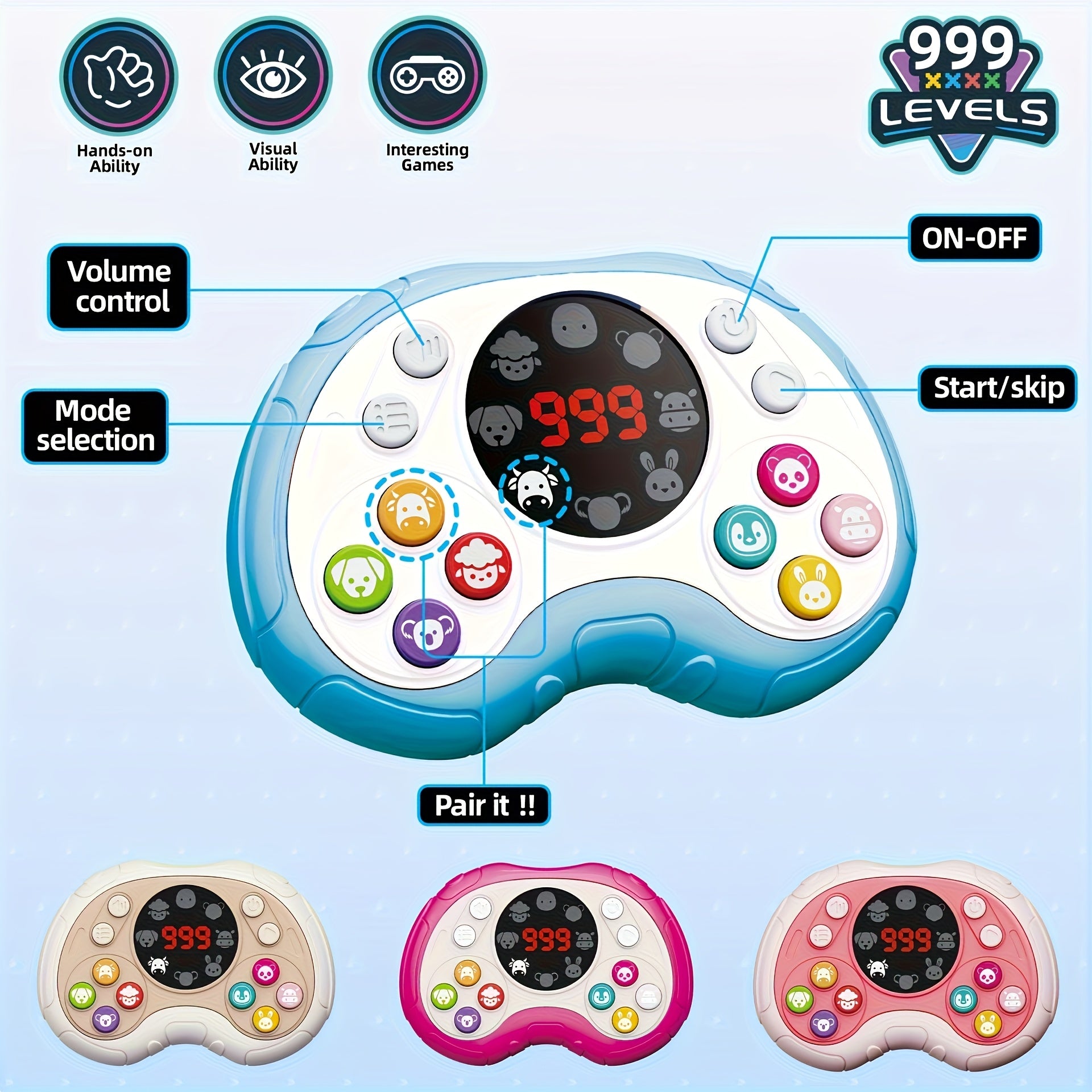 Console de Jeu Puzzle Portable Électronique pour Enfants 3 Ans+ - Jouet Éducatif Garçons Filles - Entraînement Cérébral Mémoire Réaction - 999 Niveaux