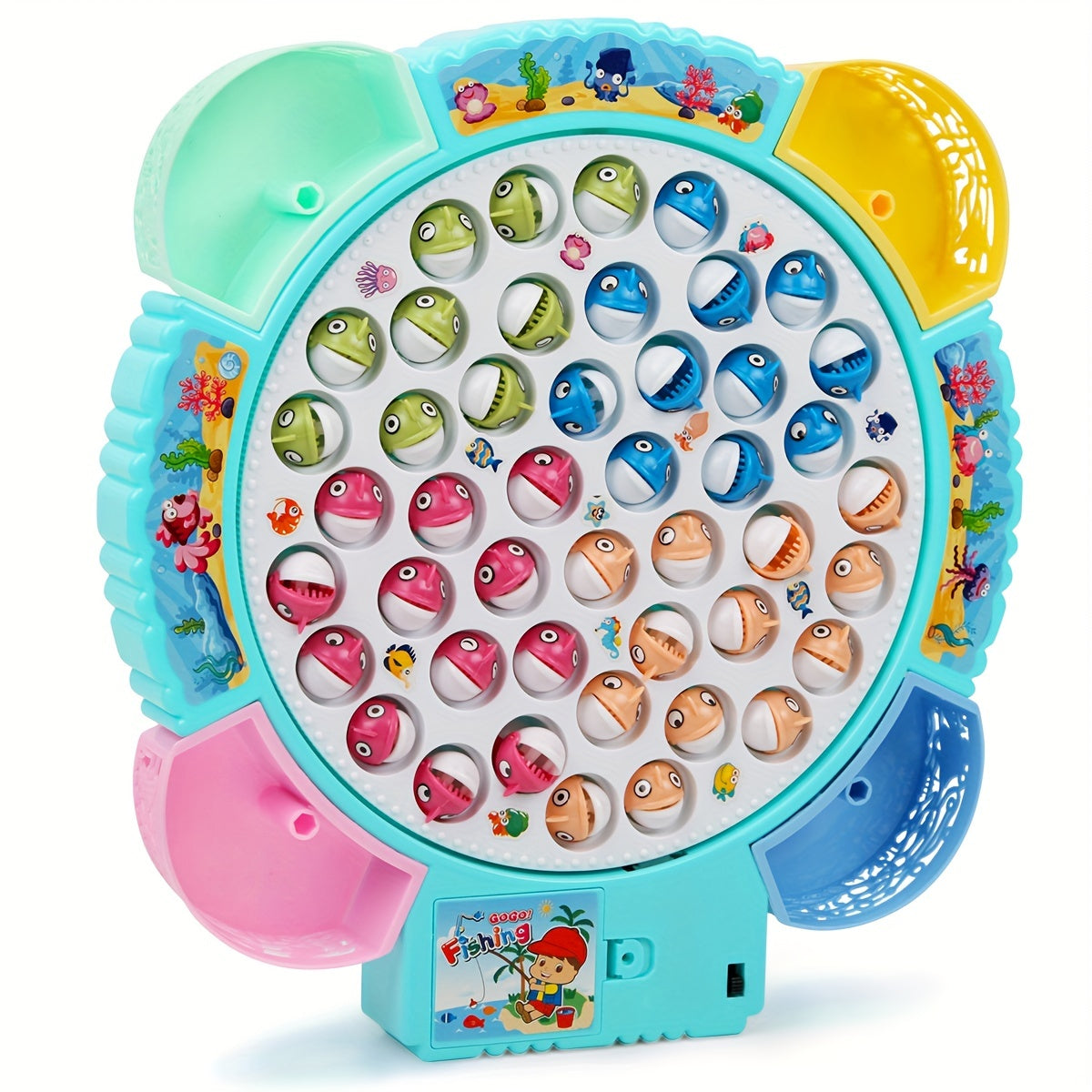 45 pièces Jouet de pêche électrique avec musique | Modèles de pêche rotatifs avec hameçons et autocollants mignons, cadeau pour enfants King of Toys