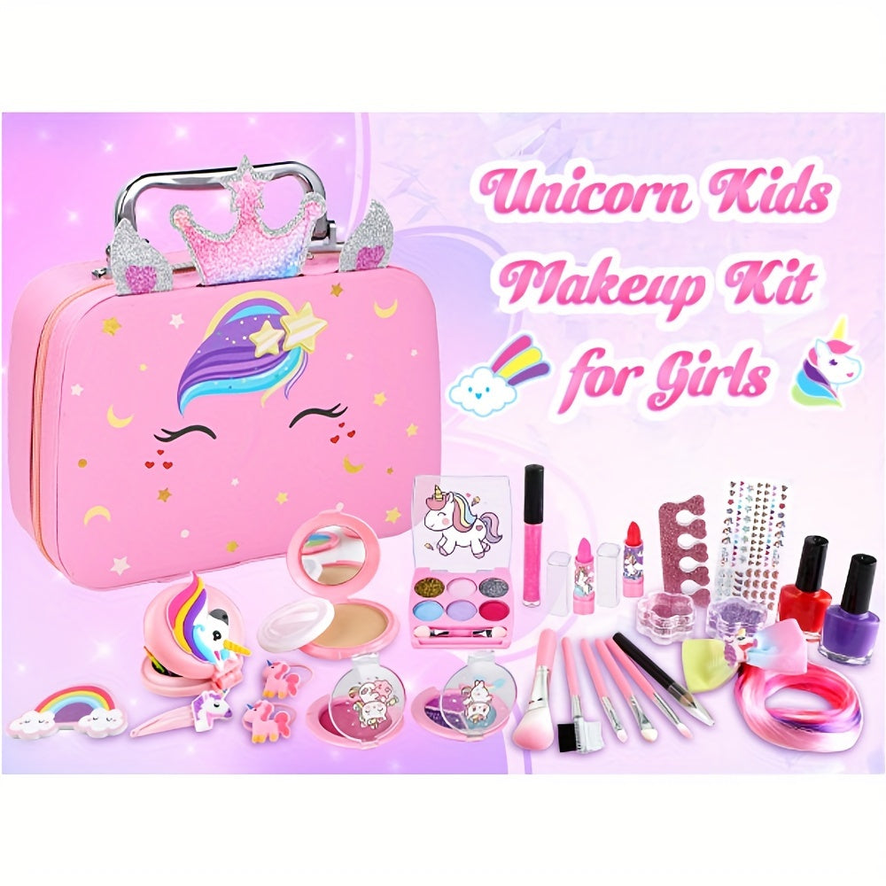 Kit de Maquillage pour Enfants - Maquillage Lavable avec Sac Licorne - Pour Filles de 3 à 12 Ans - Idéal pour Jeux d'Imitation & Cadeaux d'Anniversaire ou Noël King of Toys