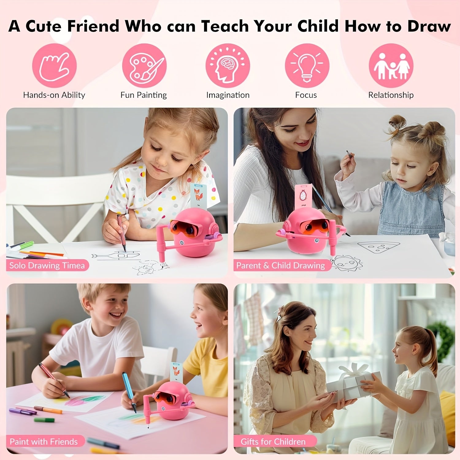 Robot Dessinateur Éducatif Intelligent pour Enfants 3 Ans et Plus - Machine à Dessiner Automatique avec 100 Cartes d'Apprentissage - Cadeau STEM Garçons Filles