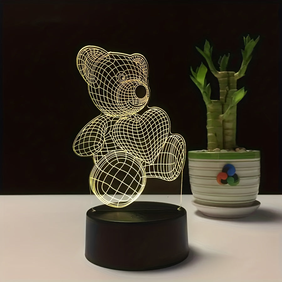 Veilleuse 3D Ours en Cœur | Lampe de chevet USB dessin animé avec 16 couleurs Idée Cadeau King of Toys