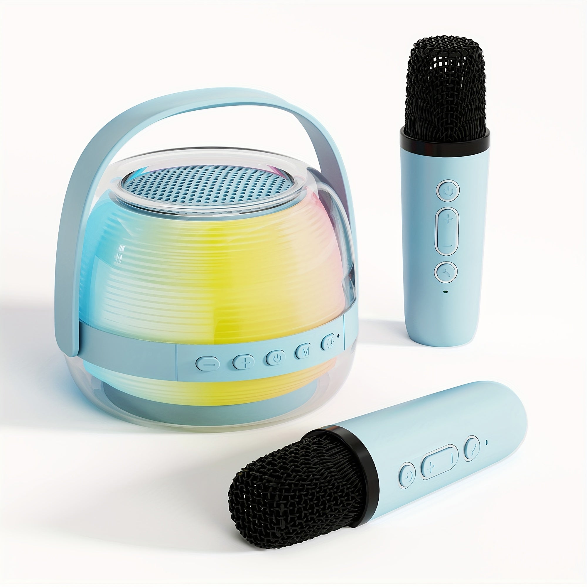 Mini Machine de Karaoké Portable avec 2 Microphones Sans Fil - Enceinte Bluetooth LED d'Ambiance pour Adultes et Fêtes