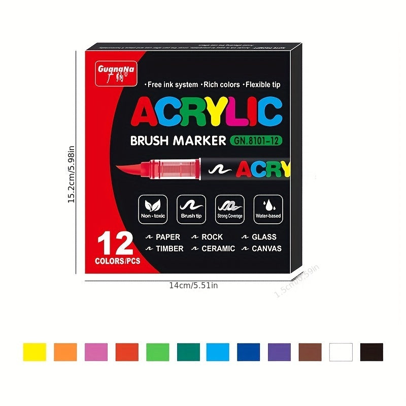 12 Marqueurs Peinture Acrylique Pointe Souple – Pour Pierre, Verre, Bois, Pâques, Œufs, Métal, Étanche