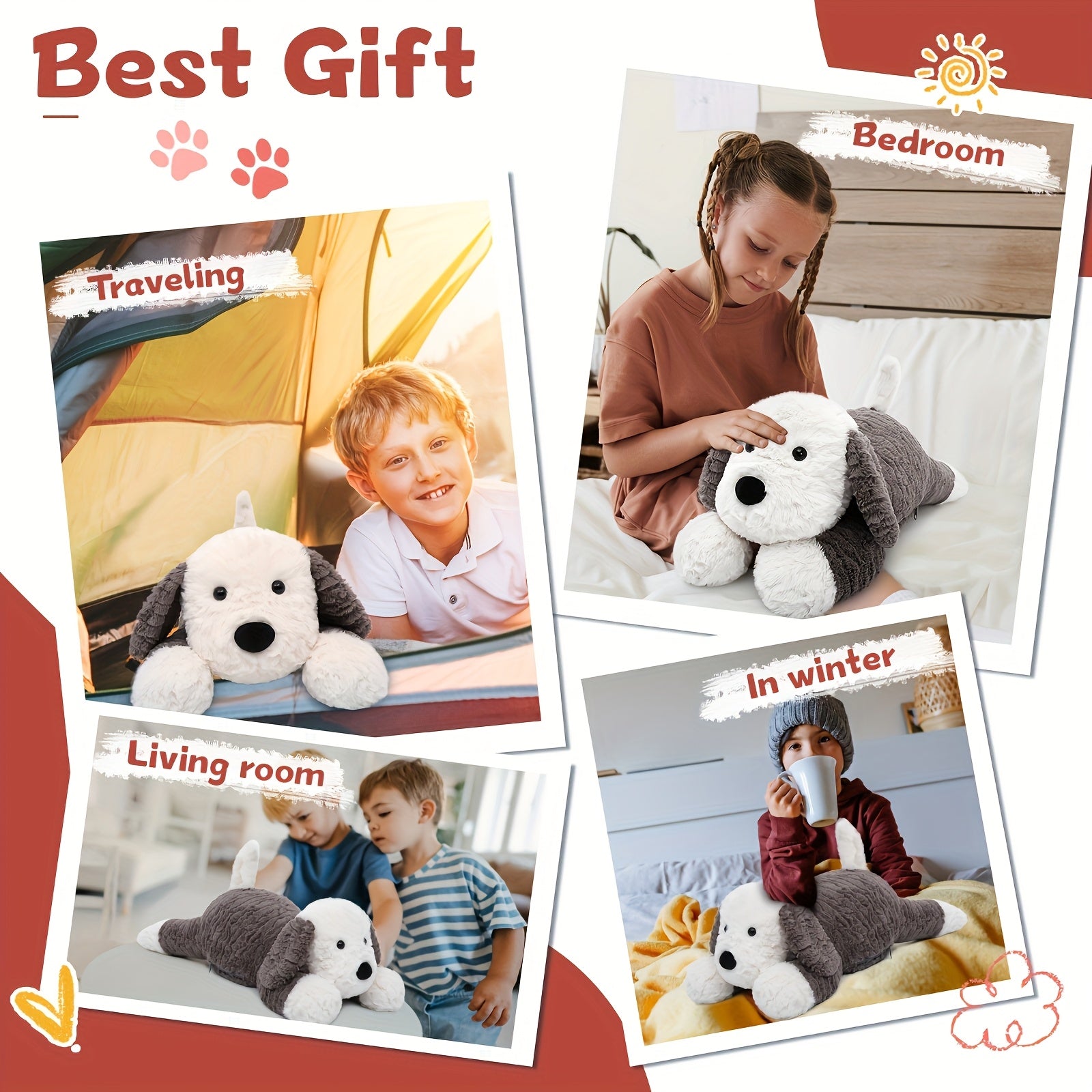 Chien en Peluche Lesté – 1,8 kg avec Perles Chauffantes Micro-ondes | Jouet Réconfortant Chauffant pour Enfants & Adultes, Sans Parfum, Yeux 3D Mignons