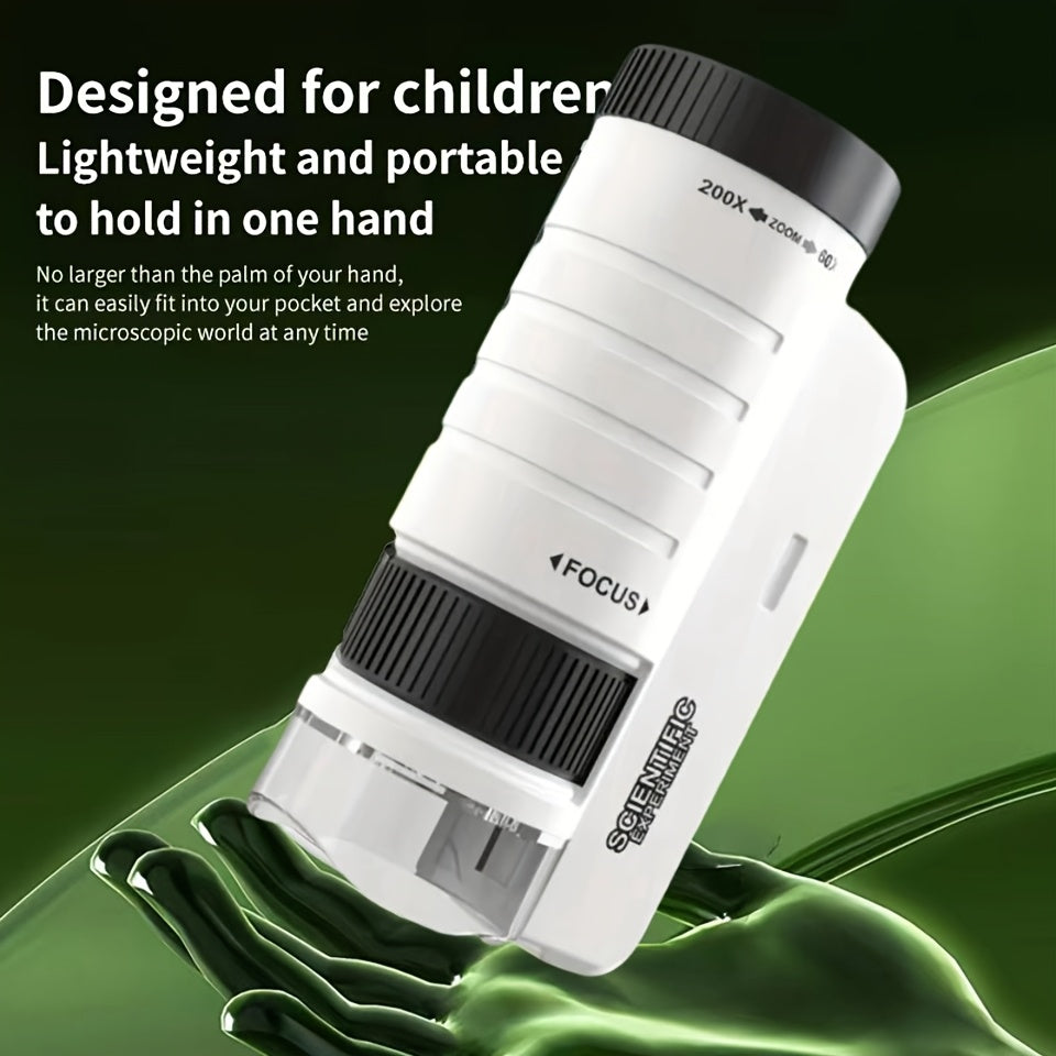 Microscope 200X HD pour Enfants – Jouet Scientifique Éducatif pour Explorations à la Maison