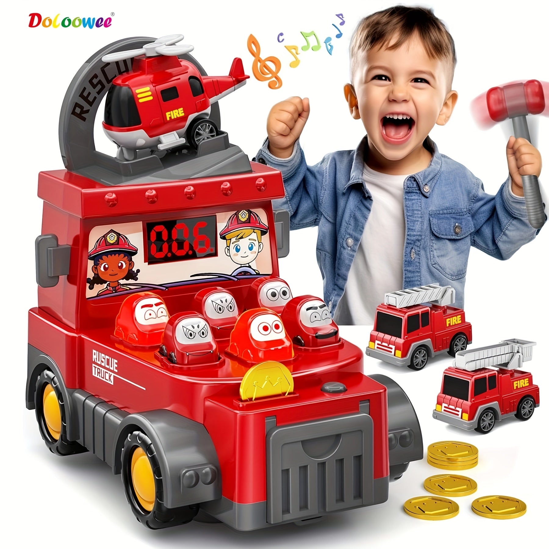 Jouet de Pompiers 4-en-1 avec Camion & Hélicoptère – Jeu Électronique pour Enfants Cadeau Anniversaire